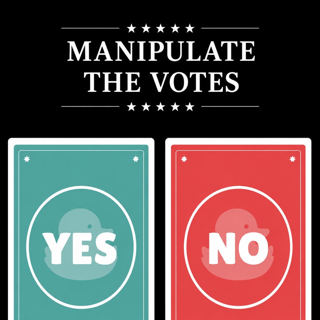 Manipulate the votes — a Yes card and a No card, each with a duck